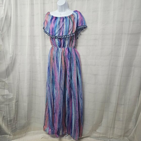 Andre by Unit Purple Striped Maxi Dress Boho Festival M - Picture 5 of 11